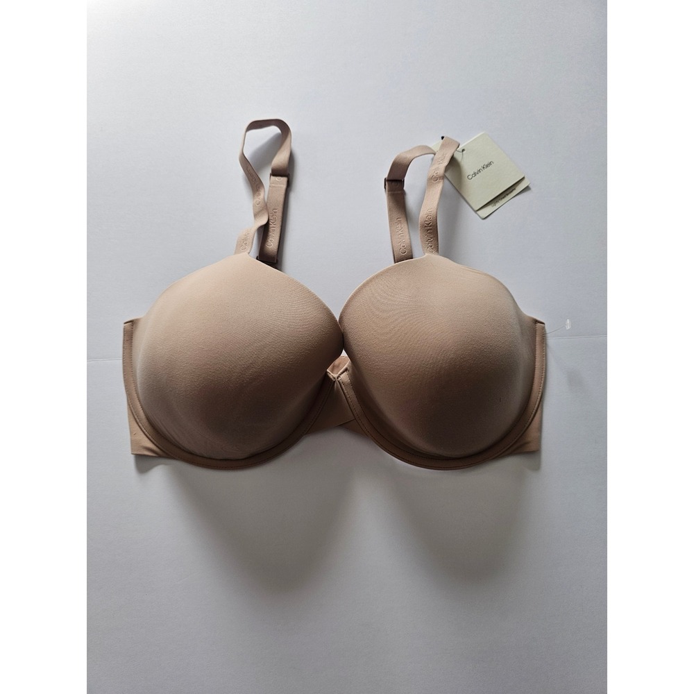 Calvin Klein Lightly Lined Bralette Women 36DDD Tan Logo Strap Underwire‎ Bra
